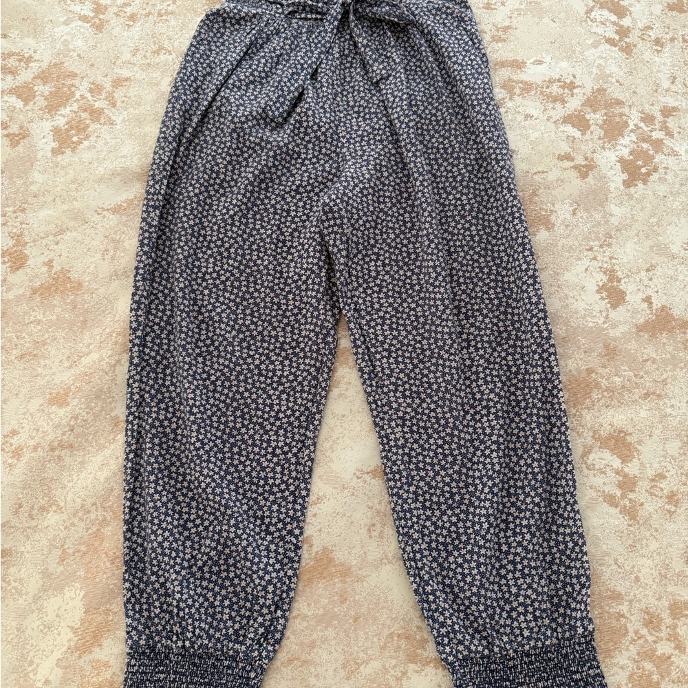 Rebecca Taylor La Vie Tiny Floral Blue & White  Jogger Pants XS